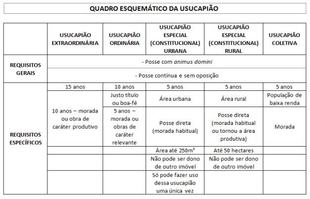 QUADRO ESQUEMÁTICO USUCAPIÃO